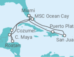 Reiseroute der Kreuzfahrt  Karibisches Meer und MSC Ocean Cay - MSC Cruises