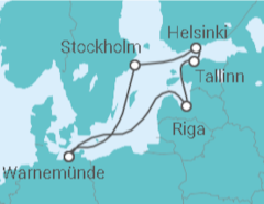 Reiseroute der Kreuzfahrt  Ostsee ab Warnemünde - AIDA