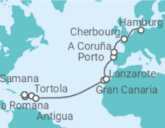 Reiseroute der Kreuzfahrt  Von der Dominikanischen Republik nach Hamburg 2 - AIDA