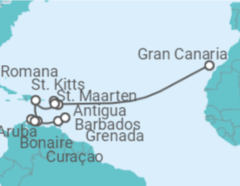 Reiseroute der Kreuzfahrt  Von Gran Canaria nach Barbados - AIDA