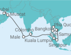 Reiseroute der Kreuzfahrt  Von Dubai nach Bangkok - AIDA