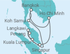 Reiseroute der Kreuzfahrt  Thailand, Malaysia, Singapur & Vietnam - AIDA