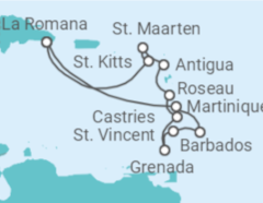 Reiseroute der Kreuzfahrt  14 Nächte - Karibische Inseln - ab/bis Bridgetown - Mein Schiff