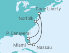 Reiseroute der Kreuzfahrt  11 Nächte - Höhepunkte der USA Ostküste - ab/bis Bayonne - Mein Schiff
