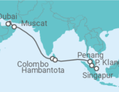 Reiseroute der Kreuzfahrt  15 Nächte - Transasien - ab Dubai/bis Singapur - Mein Schiff