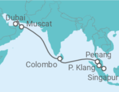 Reiseroute der Kreuzfahrt  14 Nächte - Transarabien - ab Singapur/bis Dubai - Mein Schiff