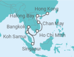 Reiseroute der Kreuzfahrt  14 Nächte - Südostasien und Vietnam - ab Singapur/bis Hongkong - Mein Schiff