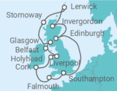 Reiseroute der Kreuzfahrt  Ireland, Scottish Highlands &Wales - Princess Cruises