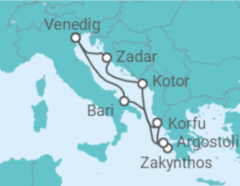 Reiseroute der Kreuzfahrt  Italien, Griechenland, Montenegro - Costa Kreuzfahrten