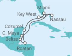 Reiseroute der Kreuzfahrt  Mexiko, Honduras, Belize, USA, Bahamas - MSC Cruises