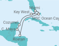 Reiseroute der Kreuzfahrt  Mexiko, Honduras, USA Alles Inklusive - MSC Cruises