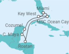 Reiseroute der Kreuzfahrt  Mexiko, Honduras, USA - MSC Cruises