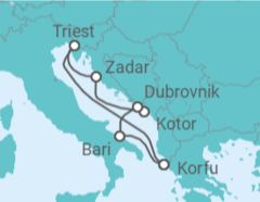 Reiseroute der Kreuzfahrt  Adria ab Korfu - AIDA