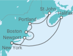 Reiseroute der Kreuzfahrt  USA, Kanada - MSC Cruises