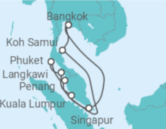Reiseroute der Kreuzfahrt  Thailand, Malaysia & Singapur - AIDA