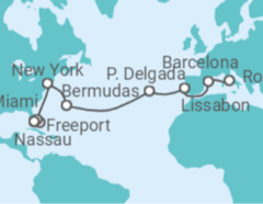 Reiseroute der Kreuzfahrt  Von Miami nach Civitavecchia (Rom) - MSC Cruises