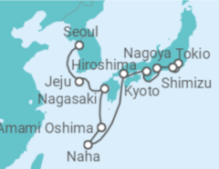 Reiseroute der Kreuzfahrt  Japan und Südkorea mit Tokio & Seoul - NCL Norwegian Cruise Line