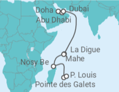Reiseroute der Kreuzfahrt  Vereinigte Arabische Emirate, Seychellen, Madagaskar, Réunion - NCL Norwegian Cruise Line