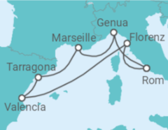 Reiseroute der Kreuzfahrt  Spanien, Italien Alles Inklusive - MSC Cruises