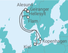Reiseroute der Kreuzfahrt  Dänemark, Norwegen - MSC Cruises