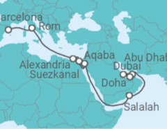 Reiseroute der Kreuzfahrt  Katar, Vereinigte Arabische Emirate, Oman, Jordanien, Ägypten, Italien - MSC Cruises
