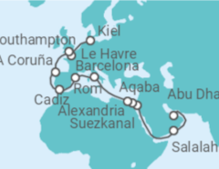 Reiseroute der Kreuzfahrt  Von Abu Dhabi (VAE) nach Kiel - MSC Cruises