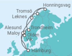 Reiseroute der Kreuzfahrt  Norwegen mit Nordkap - Costa Kreuzfahrten