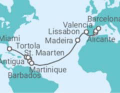 Reiseroute der Kreuzfahrt  Transatlantik All Inclusive & Miami - MSC Cruises