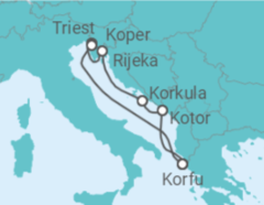 Reiseroute der Kreuzfahrt  Adria ab Korfu 2 - AIDA