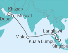 Reiseroute der Kreuzfahrt  Von Singapur nach Dubai mit Malediven - AIDA