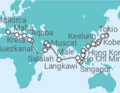 Reiseroute der Kreuzfahrt  Weltenbummler von Tokio nach Mallorca - AIDA
