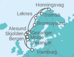 Reiseroute der Kreuzfahrt  Norwegens einzigartige Fjordwelt und das Nordkap - mit Flug - Hapag-Lloyd Cruises