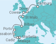 Reiseroute der Kreuzfahrt  Von der Elbe bis ins Mittelmeer - mit Flug - Hapag-Lloyd Cruises