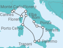 Reiseroute der Kreuzfahrt  Vom glamourösen Fürstentum nach Bella Italia - Hapag-Lloyd Cruises