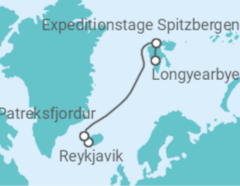 Reiseroute der Kreuzfahrt  Expedition Island und Spitzbergen - Naturschauspiele in zwei ungezähmten Nordwelten - mit Flug - Hapag-Lloyd Cruises