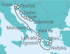 Reiseroute der Kreuzfahrt  Dalmatiens Charme und der Zauber der griechischen Inseln - Hapag-Lloyd Cruises
