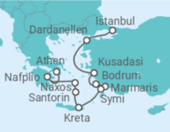 Reiseroute der Kreuzfahrt  Türkische Kulturschätze und griechische Gastfreundschaft - mit Flug - Hapag-Lloyd Cruises