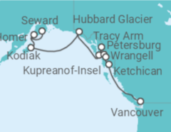 Reiseroute der Kreuzfahrt  Alaska (Inside Passage Kurs Süd) – Abenteuerkurs durch ungebändigte Natur - Hapag-Lloyd Cruises