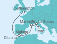 Reiseroute der Kreuzfahrt  Italien, Frankreich, Spanien, Gibraltar - Cunard