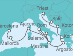 Reiseroute der Kreuzfahrt  Von Barcelona nach Triest (Italien) - Cunard