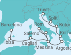 Reiseroute der Kreuzfahrt  Von Barcelona nach Triest (Italien) - Cunard