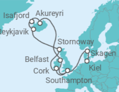 Reiseroute der Kreuzfahrt  Island & Britische Inseln  - mit Flug - Cunard