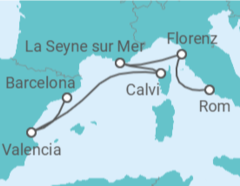 Reiseroute der Kreuzfahrt  Italien, Frankreich, Spanien - Cunard