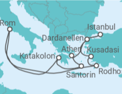 Reiseroute der Kreuzfahrt  Griechenland, Türkei - Cunard