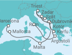 Reiseroute der Kreuzfahrt  Von Civitavecchia (Rom) nach Barcelona - Cunard