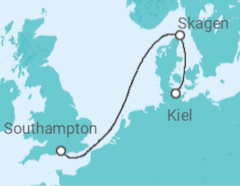 Reiseroute der Kreuzfahrt  Queen Anne desde Kiel - mit Flug - Cunard
