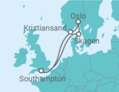Reiseroute der Kreuzfahrt  Norwegen - Cunard