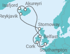 Reiseroute der Kreuzfahrt  Island - Cunard