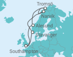 Reiseroute der Kreuzfahrt  Norwegen - Cunard