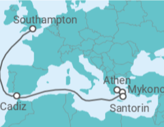 Reiseroute der Kreuzfahrt  Spanien, Griechenland - Cunard